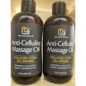 2 New M3 Naturals  Anti Cellulite Massage Oil Infused Collagen Stem Cell 8 fl